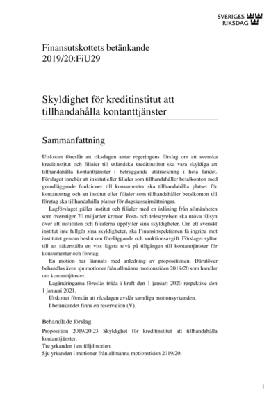 Omslaget till bet. 2019/20:FiU29