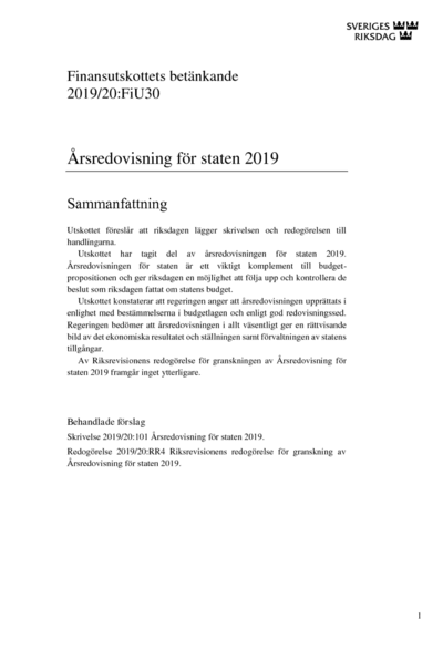 Omslaget till bet. 2019/20:FiU30