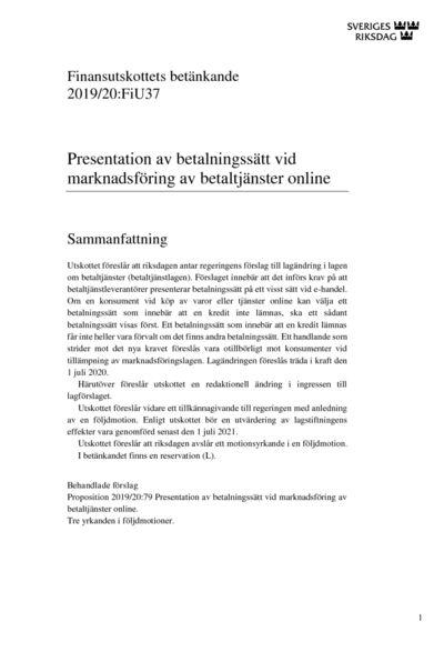 Omslaget till bet. 2019/20:FiU37