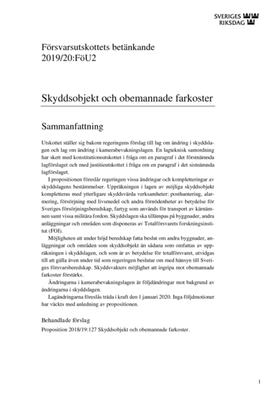 Omslaget till bet. 2019/20:FöU2