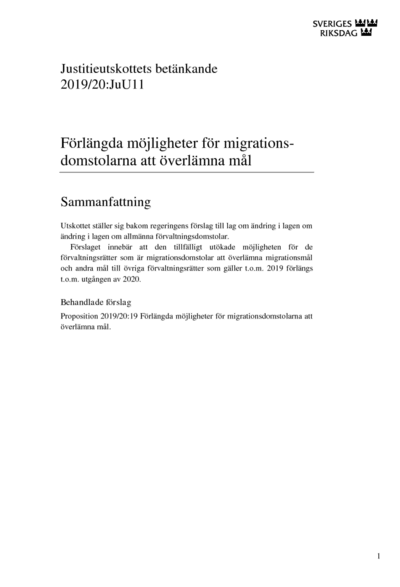 Omslaget till bet. 2019/20:JuU11