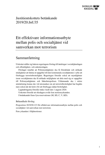 Omslaget till bet. 2019/20:JuU35