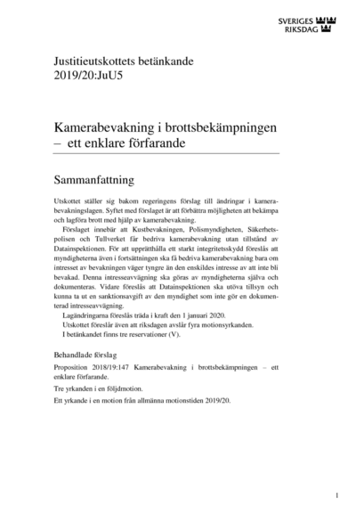 Omslaget till bet. 2019/20:JuU5