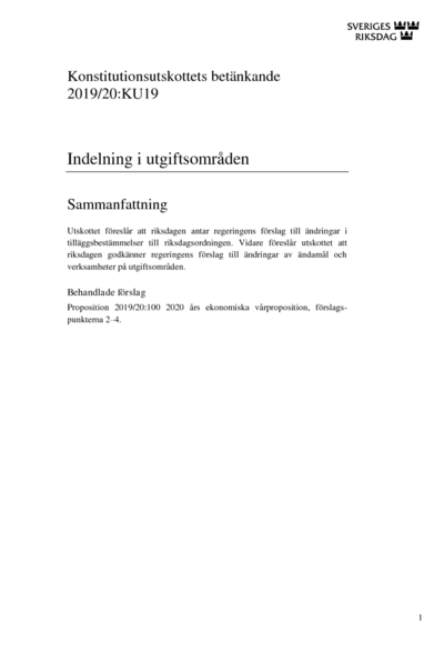 Omslaget till bet. 2019/20:KU19