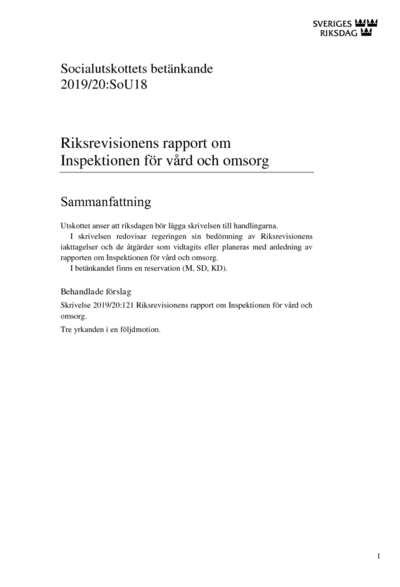 Omslaget till bet. 2019/20:SoU18