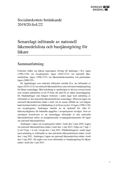 Omslaget till bet. 2019/20:SoU22