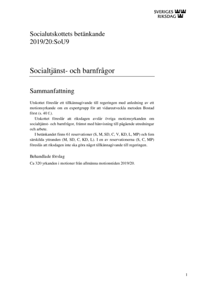 Omslaget till bet. 2019/20:SoU9