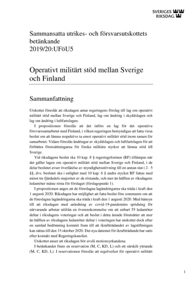 Omslaget till bet. 2019/20:UFöU5