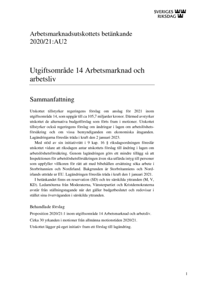 Omslaget till bet. 2020/21:AU2