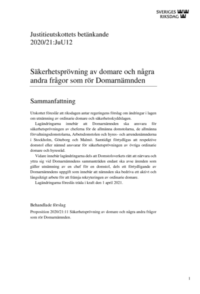 Omslaget till bet. 2020/21:JuU12