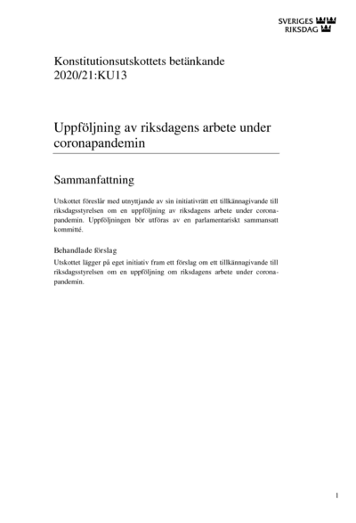 Omslaget till bet. 2020/21:KU13
