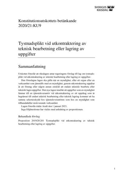 Omslaget till bet. 2020/21:KU9