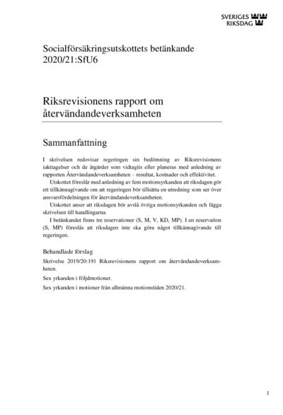 Omslaget till bet. 2020/21:SfU6