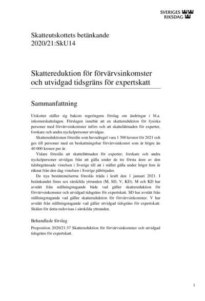 Omslaget till bet. 2020/21:SkU14