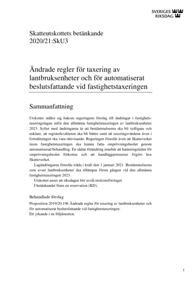 Omslaget till bet. 2020/21:SkU3