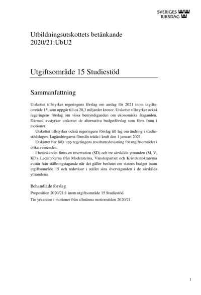 Omslaget till bet. 2020/21:UbU2