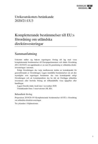 Omslaget till bet. 2020/21:UU3
