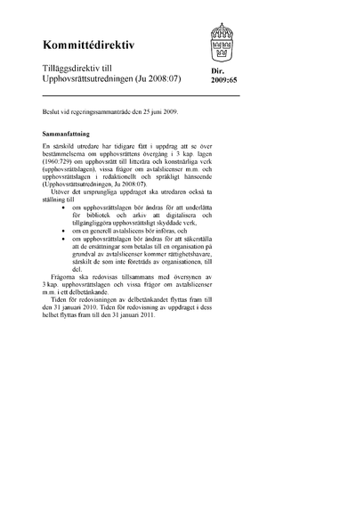 Omslaget till dir. 2009:65