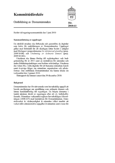 Omslaget till dir. 2010:61