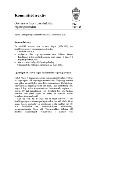 Omslaget till dir. 2012:85