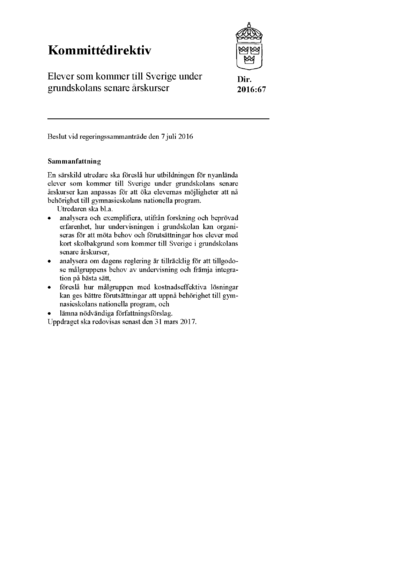 Omslaget till dir. 2016:67