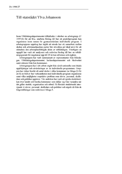 Omslaget till Ds 1998:27