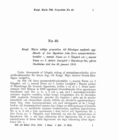 Omslaget till prop. 1910:40