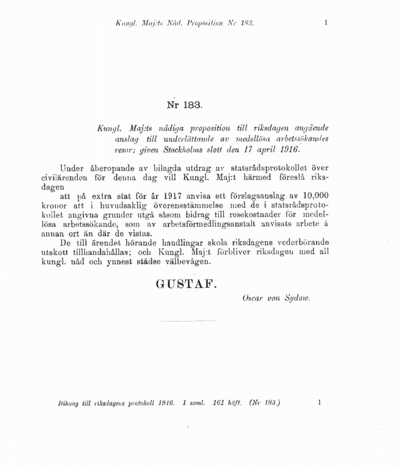 Omslaget till prop. 1916:183