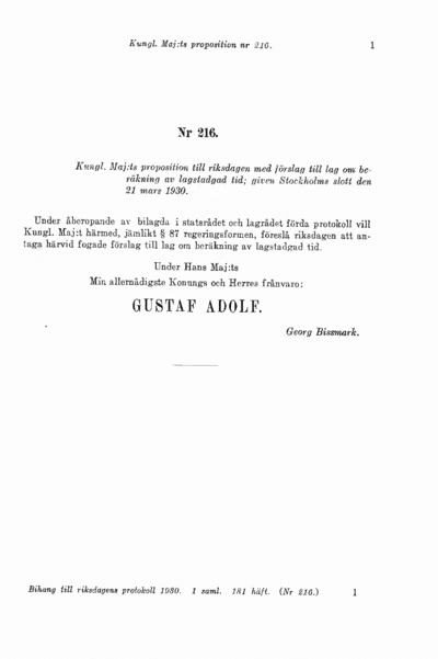 Omslaget till prop. 1930:216