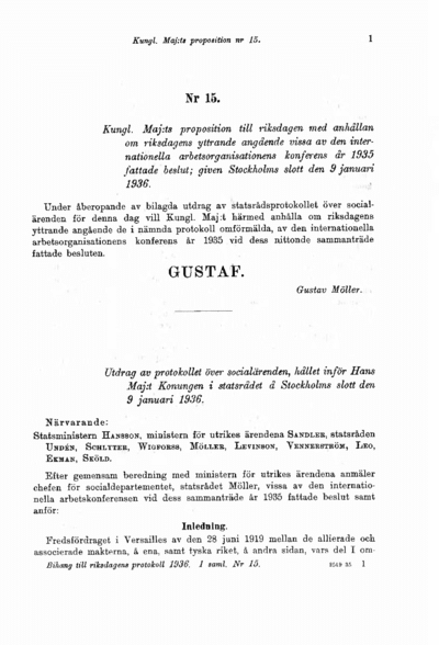 Omslaget till prop. 1936:15