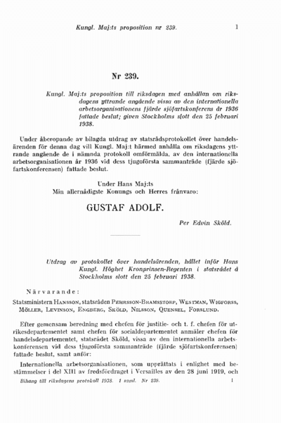 Omslaget till prop. 1938:239