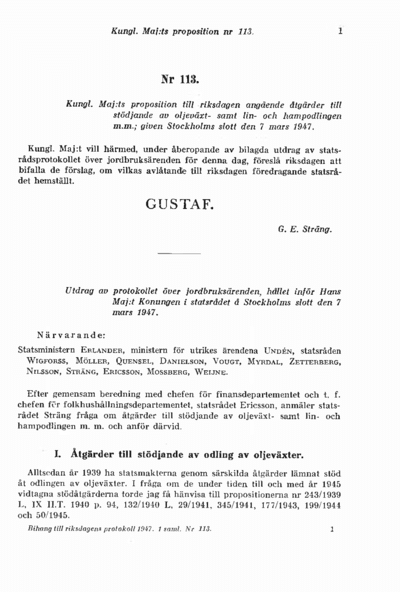 Omslaget till prop. 1947:113