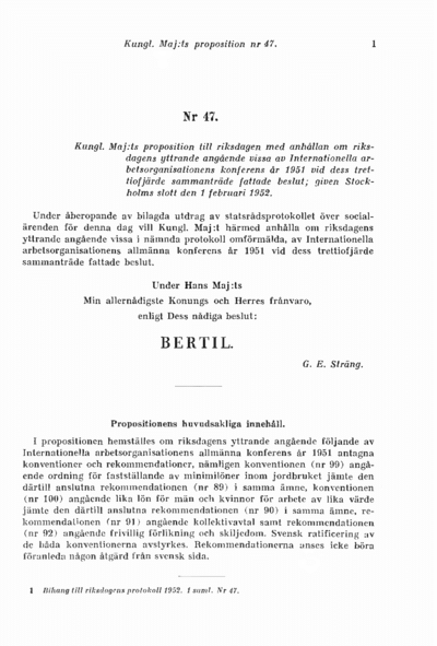 Omslaget till prop. 1952:47