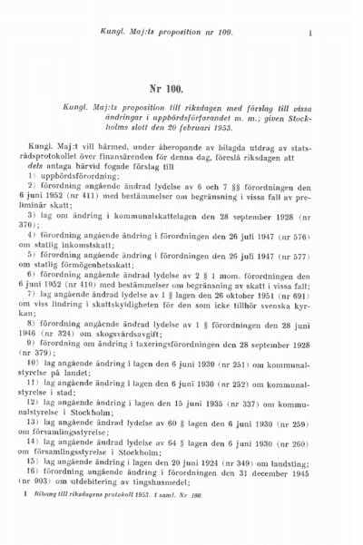 Omslaget till prop. 1953:100