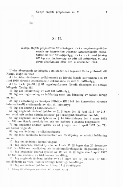 Omslaget till prop. 1955:13