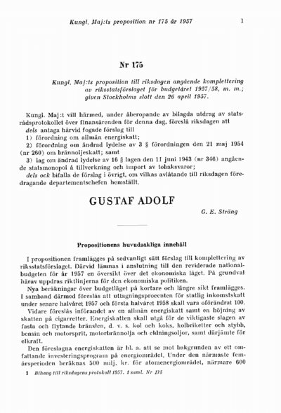 Omslaget till prop. 1957:175