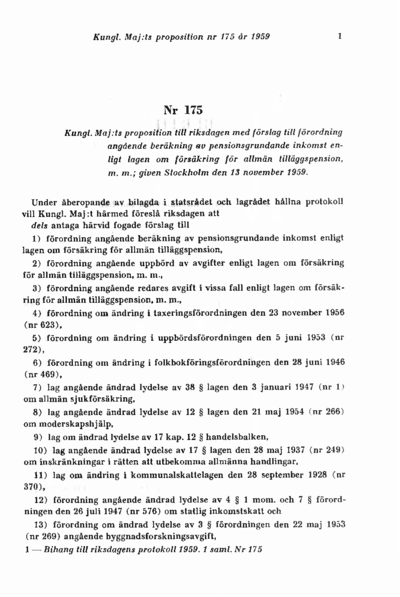 Omslaget till prop. 1959:175