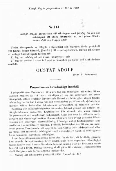 Omslaget till prop. 1960:141