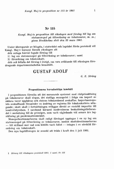 Omslaget till prop. 1961:115