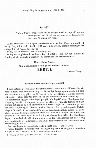 Omslaget till prop. 1961:202