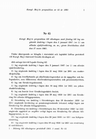 Omslaget till prop. 1961:45