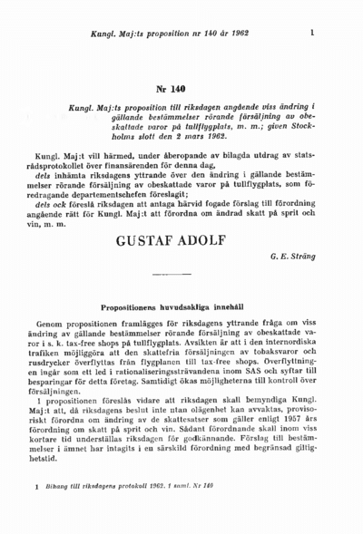 Omslaget till prop. 1962:140