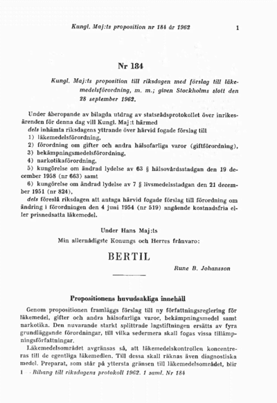 Omslaget till prop. 1962:184