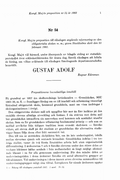 Omslaget till prop. 1962:54