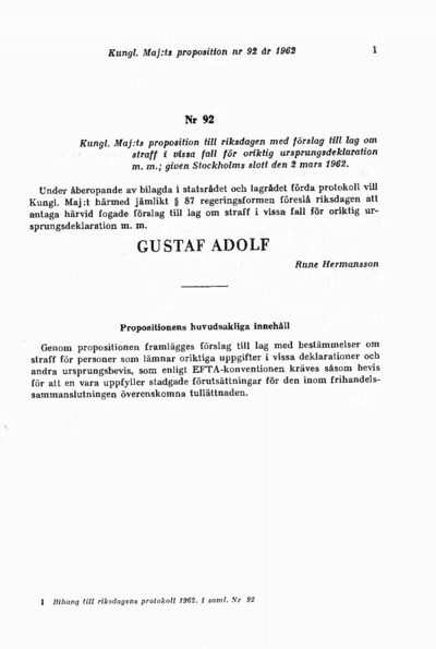 Omslaget till prop. 1962:92