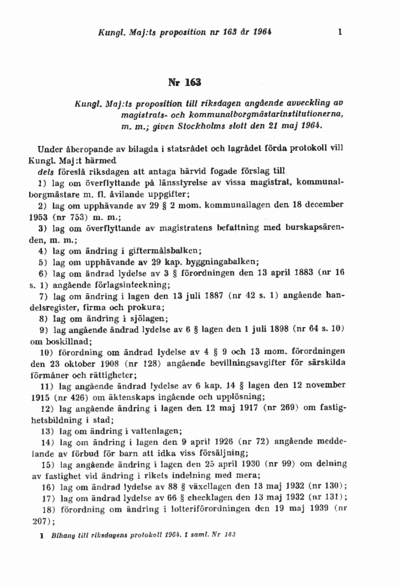 Omslaget till prop. 1964:163