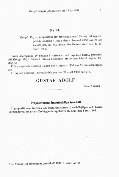 Omslaget till prop. 1964:34