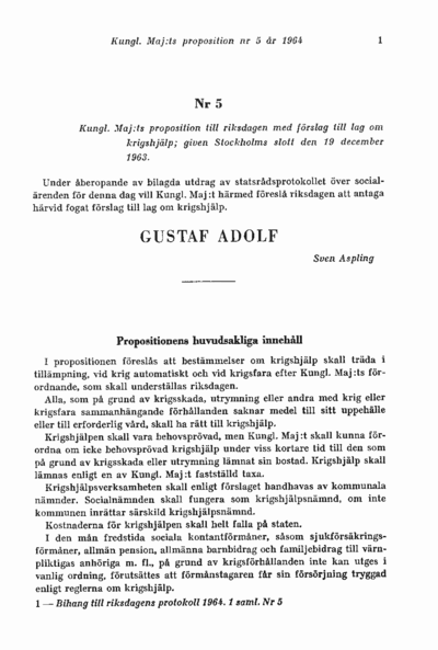 Omslaget till prop. 1964:5