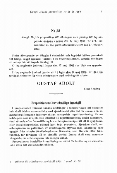 Omslaget till prop. 1964:58