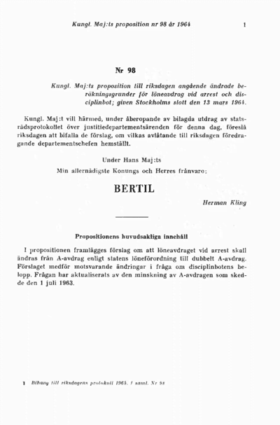 Omslaget till prop. 1964:98